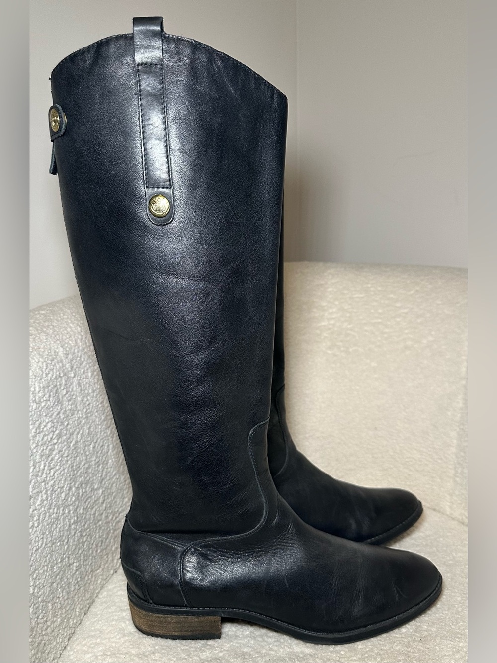 Sam Edelman Penny Black Leather Knee High Riding Boots Zip Preppy Classic Lux 10